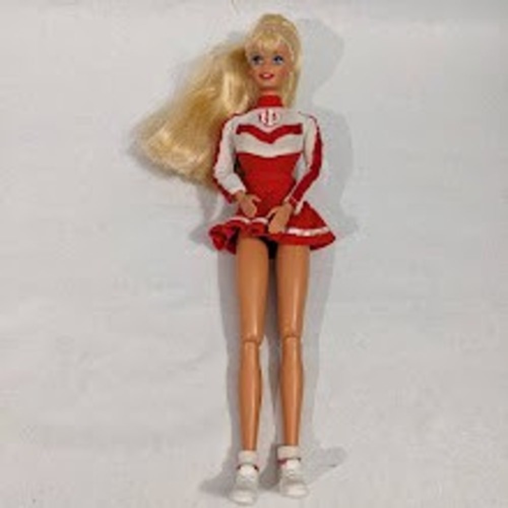 Vintage University Barbie IU Cheerleader Doll Red White Hoosiers 1996